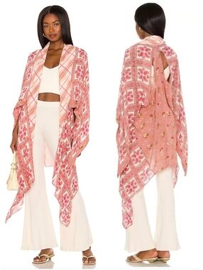 NWT Free People Flowy Red Cream American Pie Kimono, OS